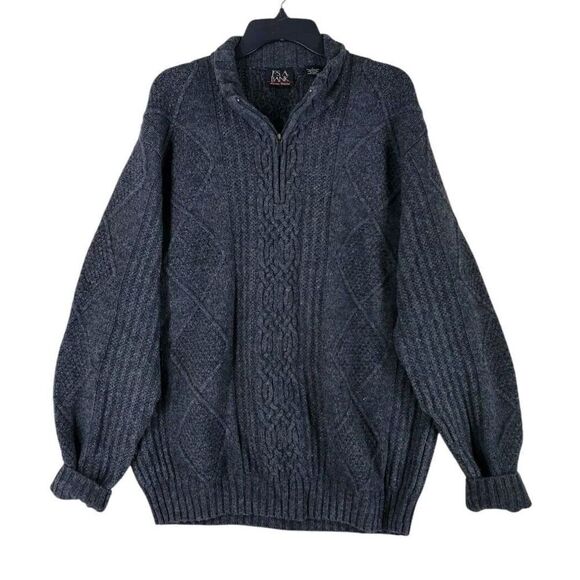 Jos A Bank Lambswool Knit Sweater Mens L Gray 1/4 Zip Pullover Mock Neck - Picture 9 of 10